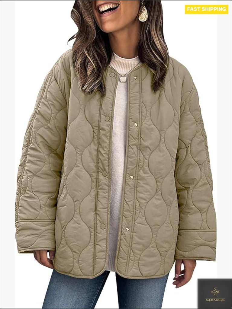 Oversized Lightweight Quilted Jacket Button Down Fall Winter Puffer Padded